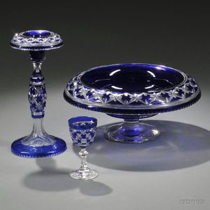 Fifteen Pieces of Cut Blue Overlay Glass