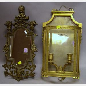 Late Victorian Cast Brass Mirror, a Neoclassical Brass Two-Light Mirrored Wall Sconce, and a Cast Brass Eagle Wall Sconce.