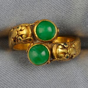 High-karat Gold and Jade Bypass Ring