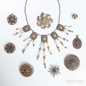 Nine Israeli Silver Filigree Jewelry Items