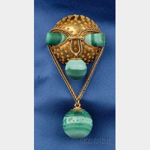 Antique 14kt Gold and Malachite Pendant/Brooch
