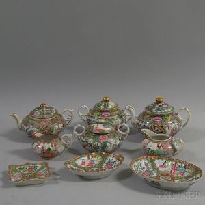 Group of Chinese Rose Medallion Teapots and Decorative Items
