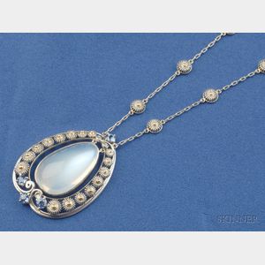 Platinum, Moonstone and Sapphire Pendant Necklace, Tiffany & Co.