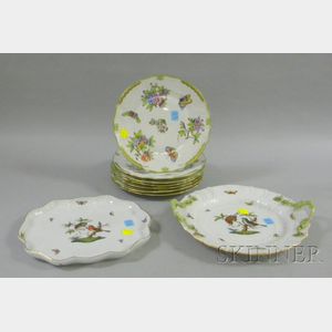Nine Herend Porcelain Plates and Dishes