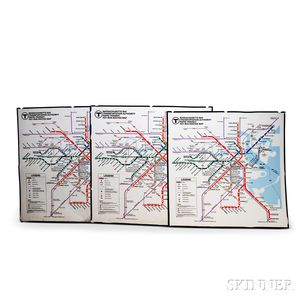 Three MBTA Aluminum Rapid Transit Maps