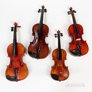 Four Fractional Violins with Cases. 