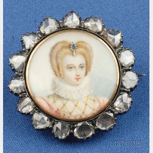 Antique Portrait Miniature and Diamond Brooch