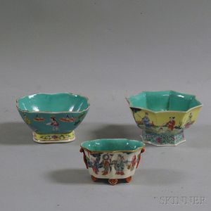 Three Chinese Famille Rose Footed Bowls