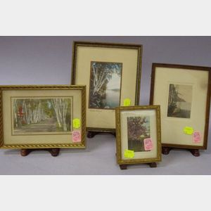 Four Small Framed Hand-colored Landscape Photographs