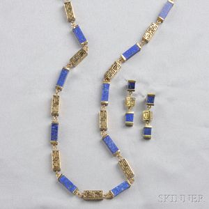 14kt Gold and Hardstone Necklace and Earpendants