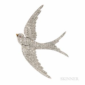 Antique T.B. Starr Gold and Diamond Swallow Brooch
