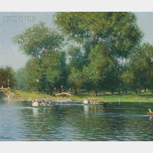 William Worcester Churchill (American, 1858-1926) Swan Boats on Lake, Public Garden