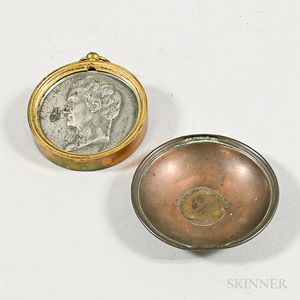 French White Metal Medal for Alexander Humboldt and a Copper Penny Dish. 