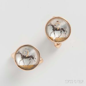 Pair of 14kt Gold and Crystal Equestrian Cuff Links