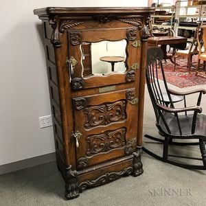 Belding's National Carved Oak and Mirrored Parlor Ice Box