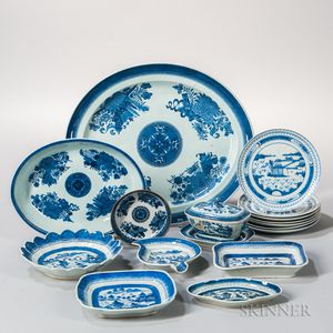 Fourteen Pieces of Blue and White Export Porcelain
