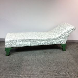 Classical-style Green-painted and Upholstered Pine Chaise Lounge