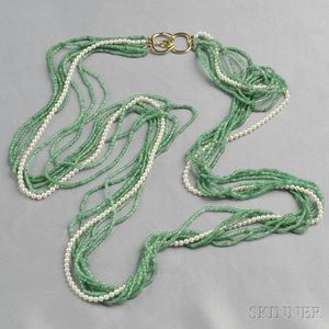 Emerald Bead and Cultured Pearl Necklace