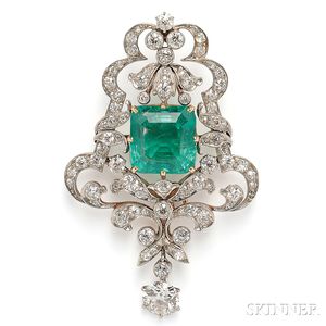 Edwardian Emerald and Diamond Pendant/Brooch