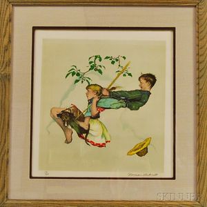 Framed Norman Rockwell Lithograph The Swing