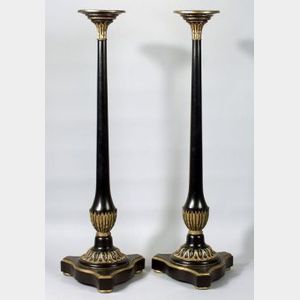 Pair of Empire-style Black Painted and Part Gilded Torchieres