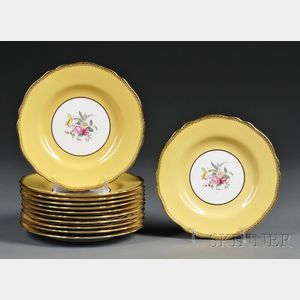 Twelve Spode Yellow-Gilt-and Floral-decorated Plates