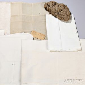 Six Shaker Textiles and a Bundle of Flax