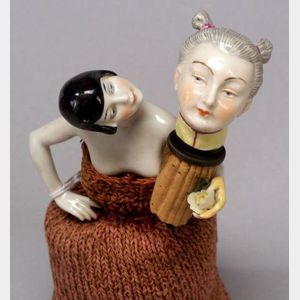 China Half Doll with Removable Head and Porcelain Oriental Lady-Head Bottle Stopper