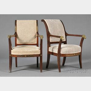 Two Similar Empire Revival Bronze-mounted Mahogany Open Armchairs
