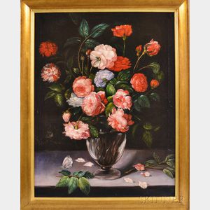 Continental School, 19th/20th Century Still Life with Roses in a Glass Vase