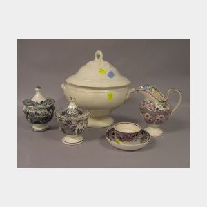 Five French Transfer Table Items and a French Pearlware Covered Tureen