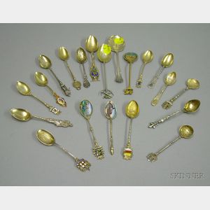 Approximately Twenty Sterling and Silver Plated Souvenir Spoons.