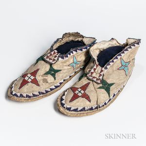 Apache Beaded Hide Moccasins Collected from Geronimo at Fort Sill, Oklahoma, in 1897