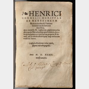 Agrippa, Heinrich Cornelius (1486-1535) De Incertitudine & Vanitate Scientiarum Declamatio Invectiva