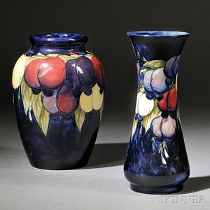 Two Moorcroft Pottery Plum Vases