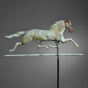 Molded Gilt Copper and Cast Iron Running Horse Weathervane