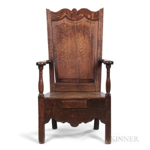 Paneled Oak Wainscot Chair with Drawer