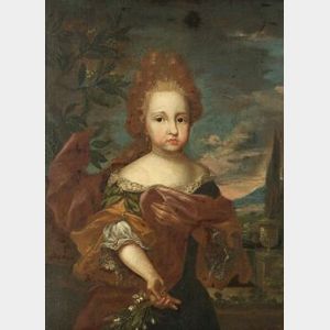 Continental School, 18th Century Style Young Girl Before a Vast Landscape