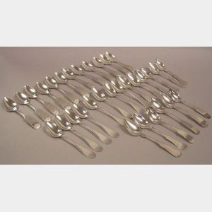 Thirty-two Assorted Coin and Sterling Silver Teaspoons