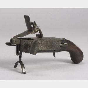 Early Iron and Wood Flintlock Tinder Pistol