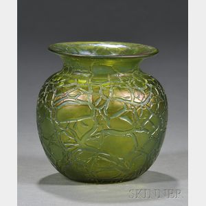 Blown Iridescent Green Art Glass Vase