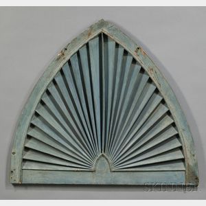 Green-painted Arched Wooden Louvered Shutter