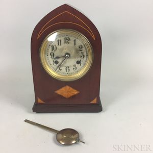 German U.M. Inlaid Mahogany Veneer Mantel Clock