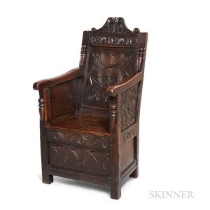 Carved and Paneled Oak Wainscot Chair