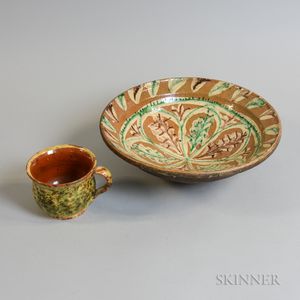 Polychrome Glazed Redware Cup and Bowl