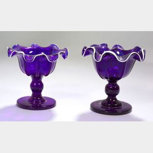 Pair of Cobalt Blue Footed Glass Compotes
