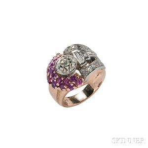 Retro 14kt Gold, Diamond, and Ruby Ring