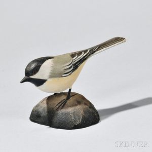 Carved and Painted Wood Figure of a Chickadee
