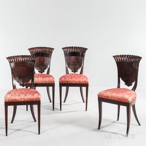 Four Mahogany and Mahogany-veneered Shell-back Side Chairs