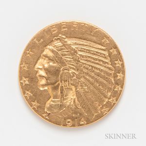 1914 $5 Indian Head Gold Coin. 